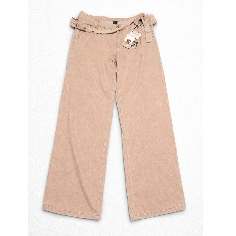 Sincerely Jules Tan Wide Leg‎ High Rise Belted Denim Pants Size 9/29 NWT